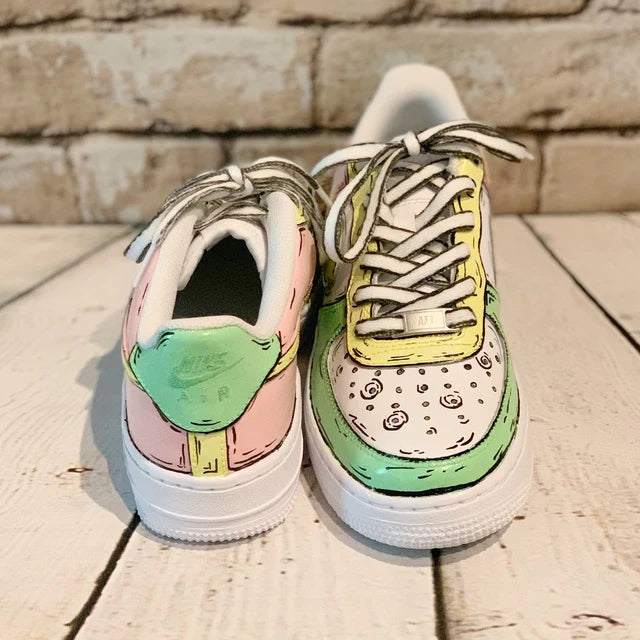 Air Force 1 Custom Low Cartoon Pastel Green Yellow Pink Shoes Outline All Sizes Af1 Sneakers 6Y Kids (7.5 Women's)