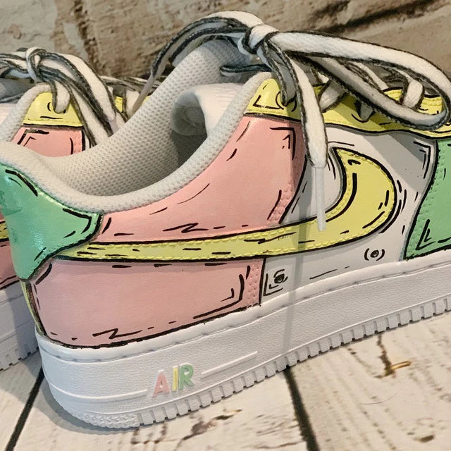 Air Force 1 Custom Low Cartoon Pastel Green Yellow Pink Shoes Outline –  Rose Customs, Air Force 1 Custom Shoes Sneakers Design Your Own AF1