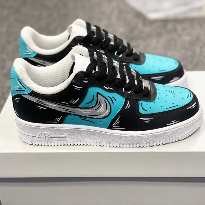 Air Force 1 Custom Shoes Low Cartoon Blue Black White Outline All Size