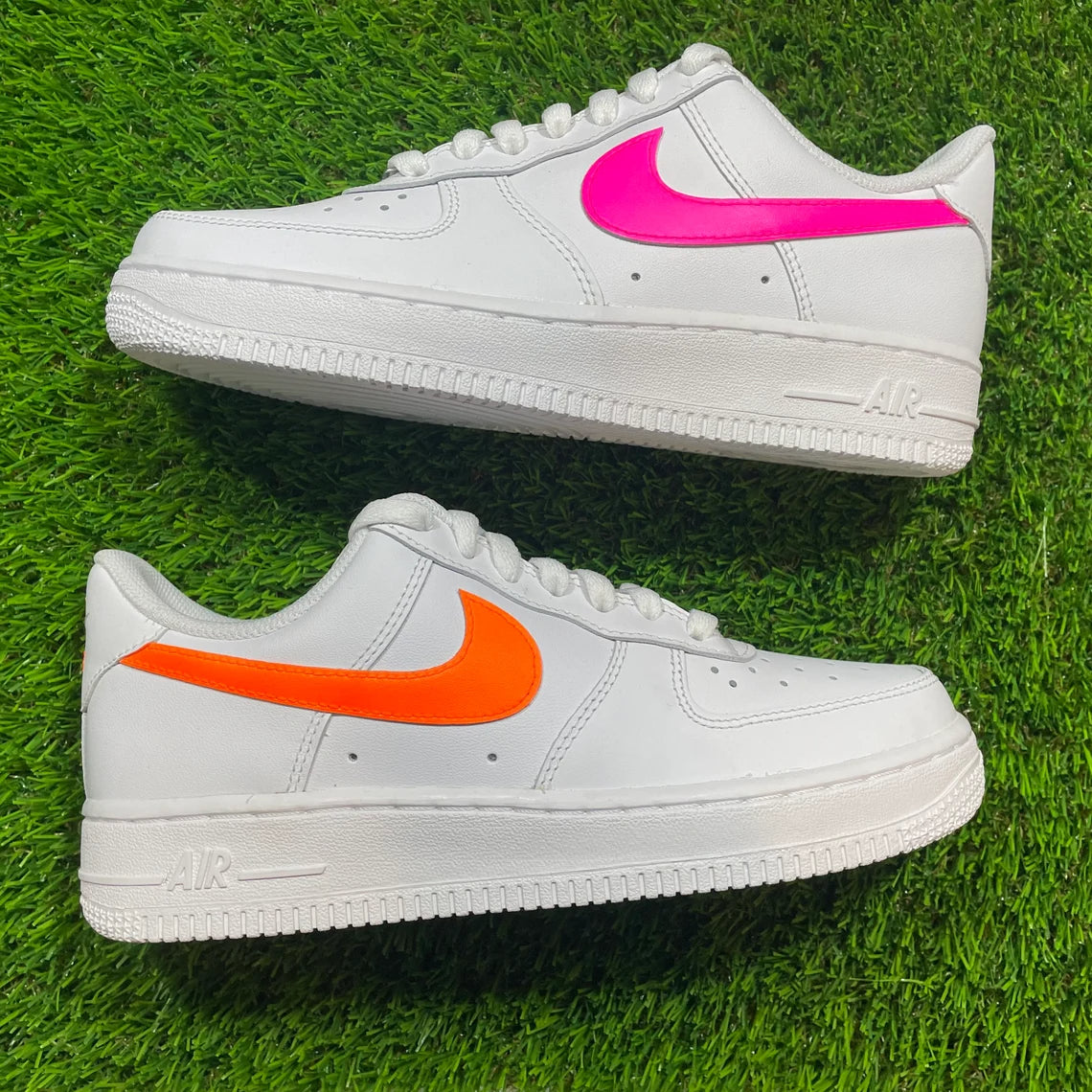 Air Force 1 Custom Low Pink Blue Neon Splatter Swoosh White Shoes
