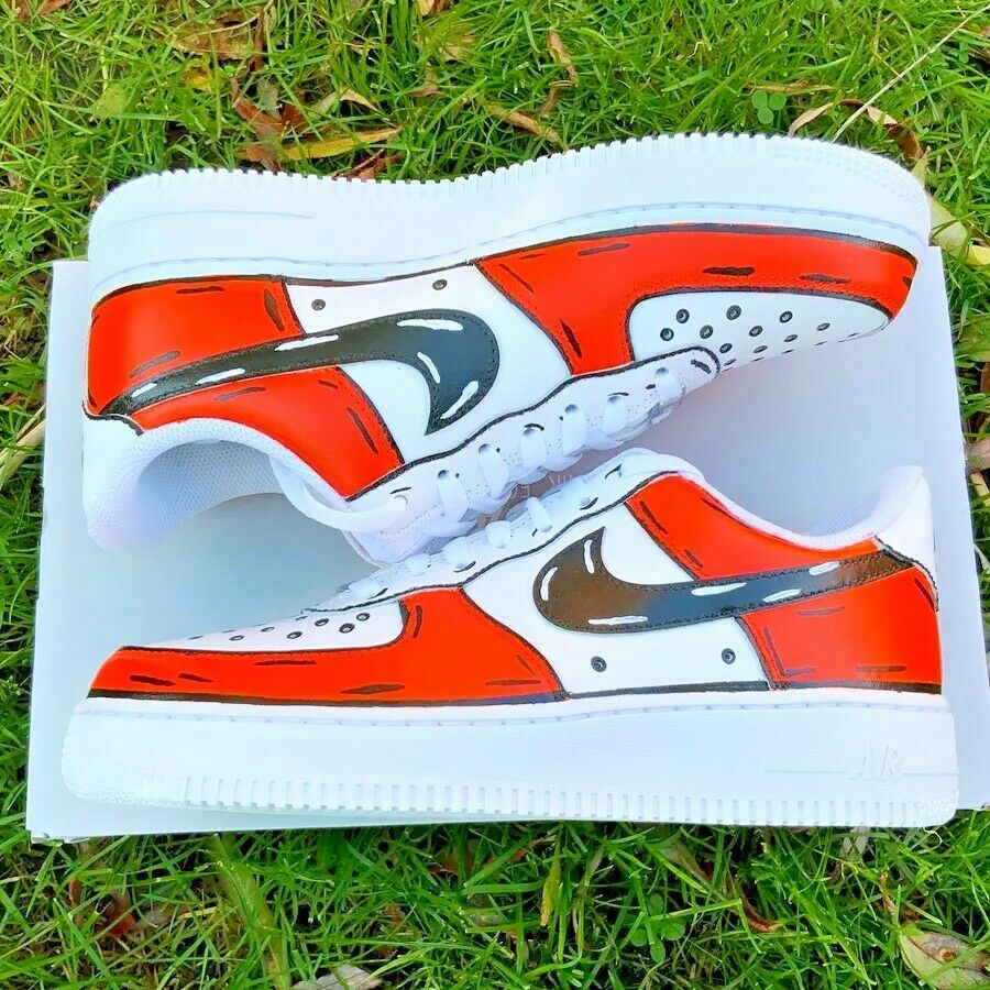 Nike Air Force 1 Custom Low Cartoon Red White Blue Shoes Black Outline All  Sizes