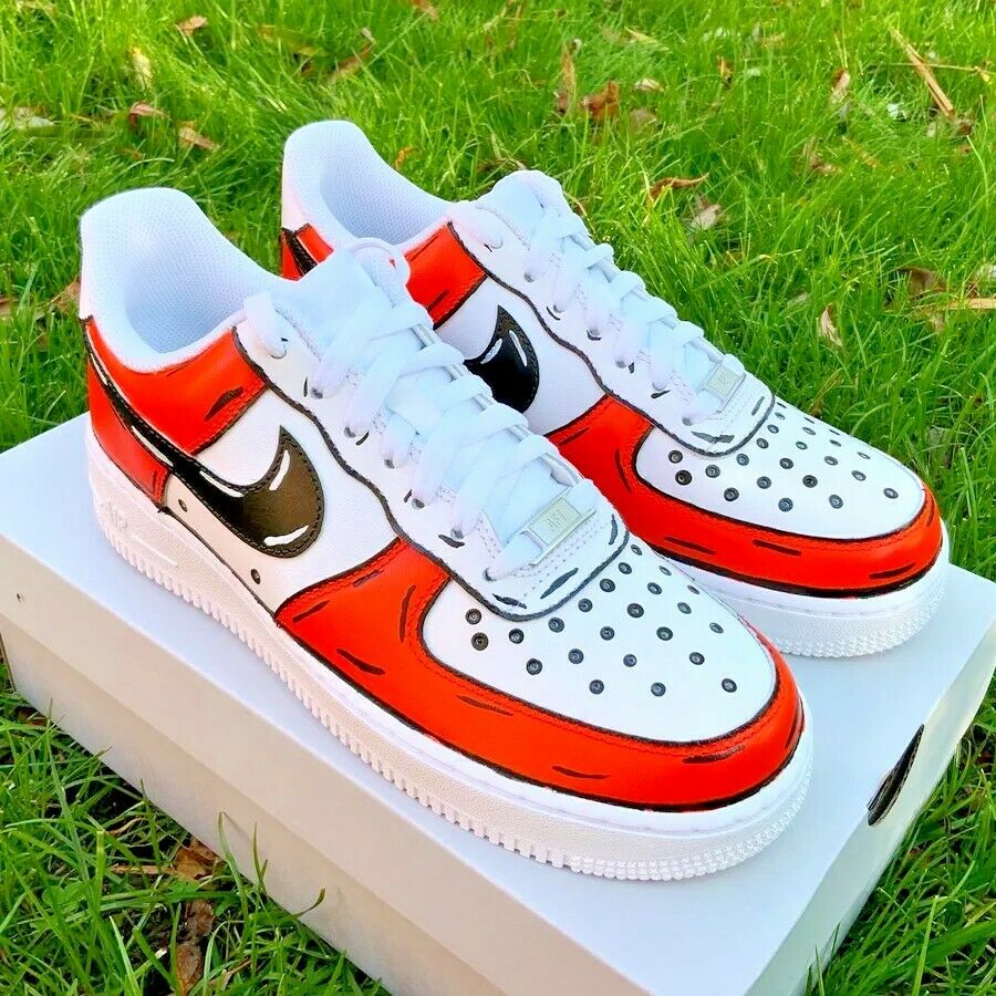 Nike Air Force 1 Custom Low Cartoon Red White Blue Shoes Black Outline All  Sizes