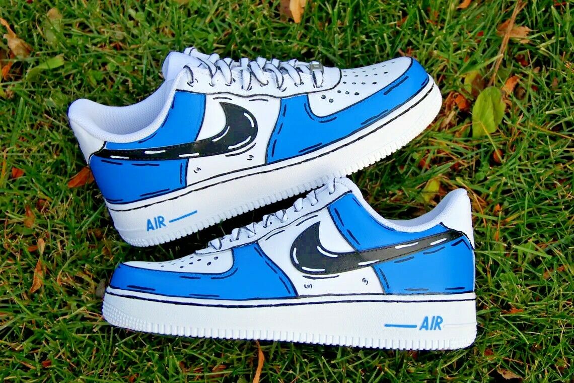Nike Air Force 1 Cartoon Blue 🔵 Custom Shoes Low Swoosh Black