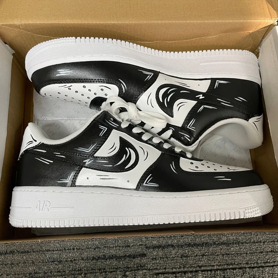 Nike Air Force 1 Cartoon Custom Low Shoes White Black Gray Outline