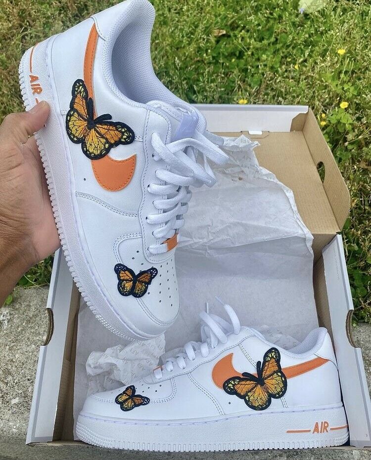 Hand Painted Custom Air Force 1 Low Orange Yellow Green Butterfly Af1 Customized Made to Order Woman Man Sneakers Handmade Shoes