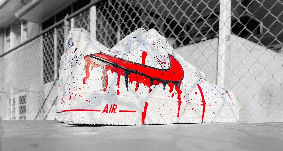 Nike Air Force 1 Custom Bloody Gold 🩸 Red Splatter White Shoes Sneakers  Mens