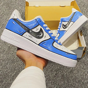 Air Force 1 Custom Low Cartoon Yellow Shoes White Black Outline Mens Womens  AF1 Sneakers