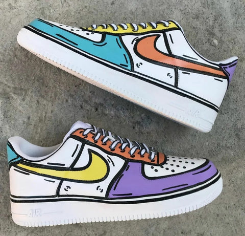 Air Force 1 Custom Low Cartoon White Shoes Black Outline Mens Womens K –  Rose Customs, Air Force 1 Custom Shoes Sneakers Design Your Own AF1