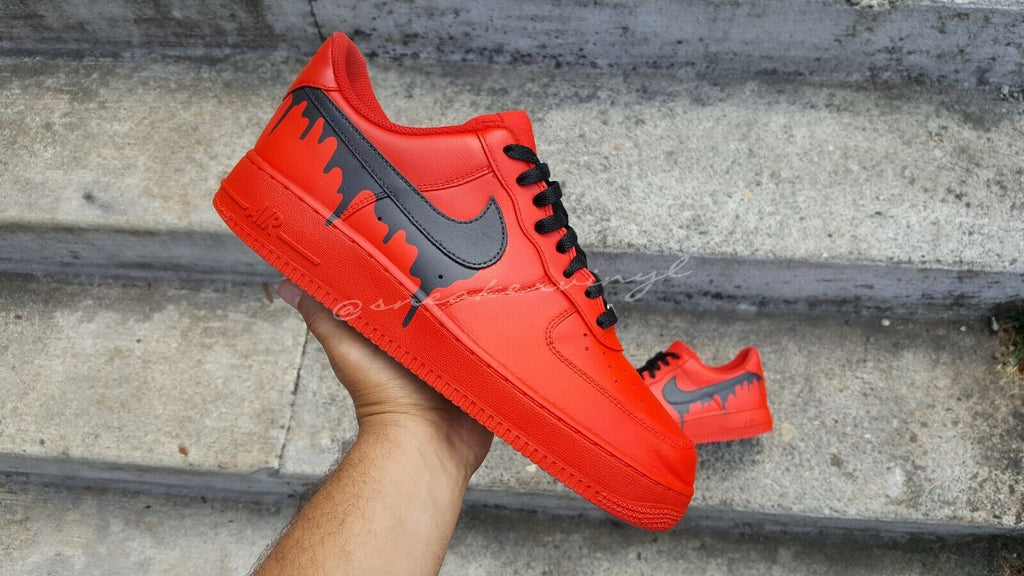 Nike Air Force 1 Custom Sneakers Triple Red Black Drip & Laces Casual  Shoes