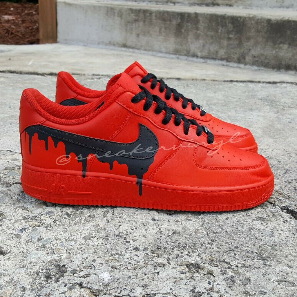Air Force 1 Custom Low Drip Red Shoes Black Drip & Laces All Sizes Men Women Kids AF1 Sneakers 17 Mens (18.5 Women's)