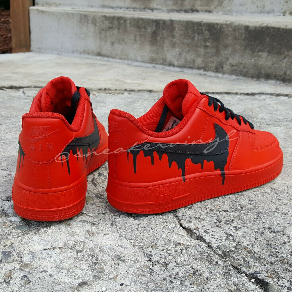 Nike Air Force 1 Custom Sneakers Triple Red Black Drip & Laces