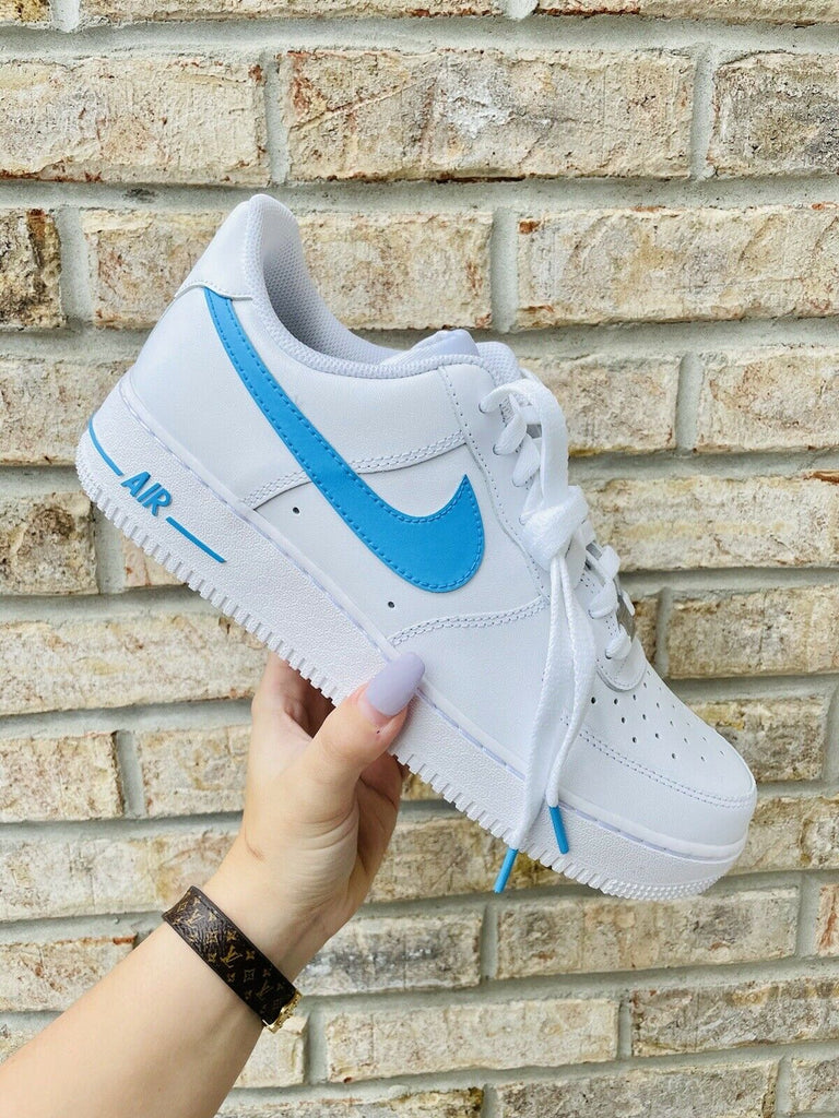 Nike, Shoes, White Air Force One Baby Blue Swoosh