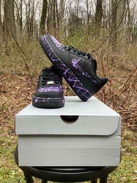 Air Force 1 Custom Low Lilac Violet Splatter Swoosh Black Shoes Men Women Kids All Sizes AF1 Sneakers 2