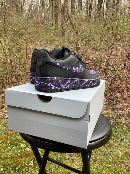 Air Force 1 Custom Low Lilac Violet Splatter Swoosh Black Shoes Men Women Kids All Sizes AF1 Sneakers 7