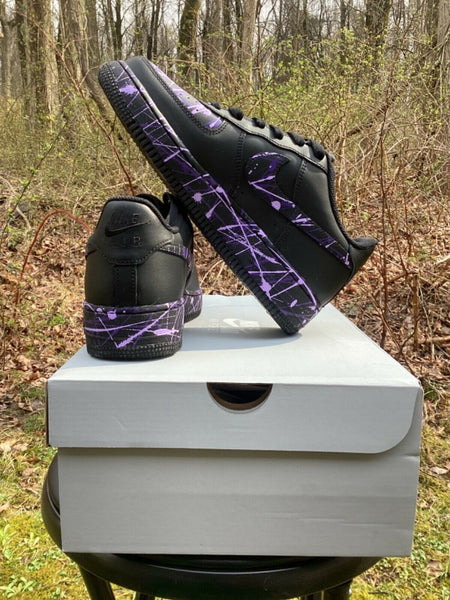 Air Force 1 Custom Low Lilac Violet Splatter Swoosh Black Shoes Men Women Kids All Sizes AF1 Sneakers 8