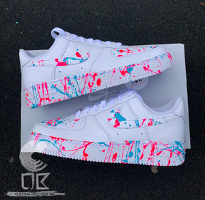 Nike Air Force 1 Custom Fiery Neon Splatter Graffiti White Shoes Men  Women Kid