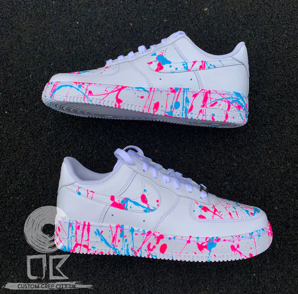 Nike Air Force 1 Custom Fiery Neon Splatter Graffiti White Shoes Men Women Kid
