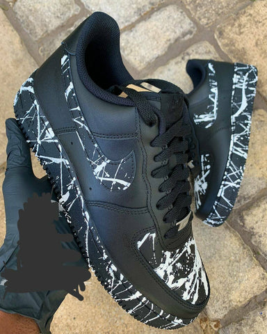 Black Base with White Splatter Swoosh and Sole - Custom Air Force