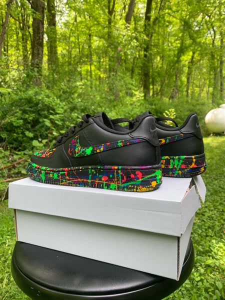 Air Force 1 Custom Shoes Black Neon Splatter Multi Color Green Blue Pink Red All Sizes AF1 Sneakers 3