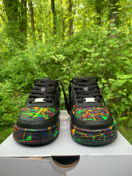 Air Force 1 Custom Shoes Black Neon Splatter Multi Color Green Blue Pink Red All Sizes AF1 Sneakers 5