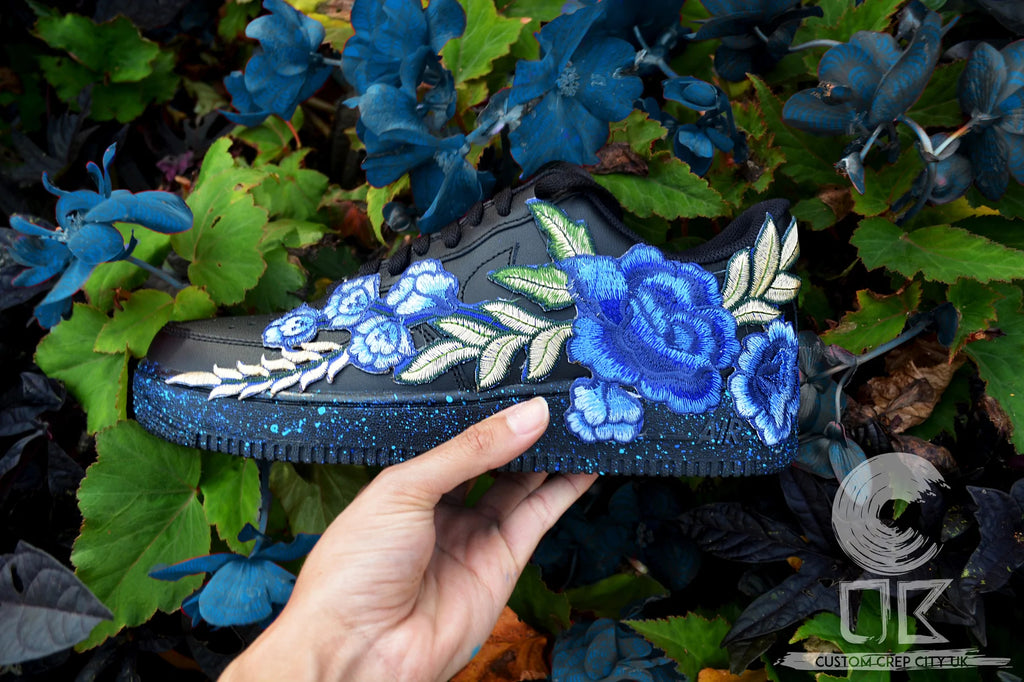 💎 Air Force 1 Custom Teal Rose Low Blue Flower Floral Black