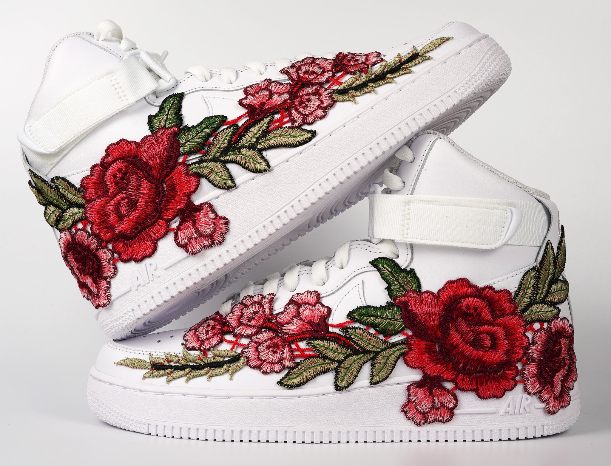 Nike Air Force 1 Custom Shoes High Red Rose Flower Floral White Men Women Kids All Sizes Stacked
