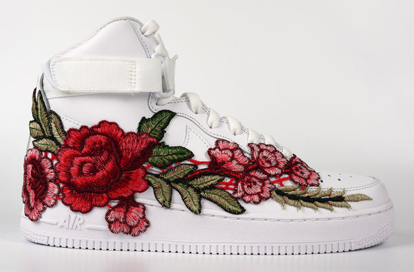 Nike Air Force 1 Custom Shoes High Red Rose Flower Floral White Men Women Kids All Sizes Side