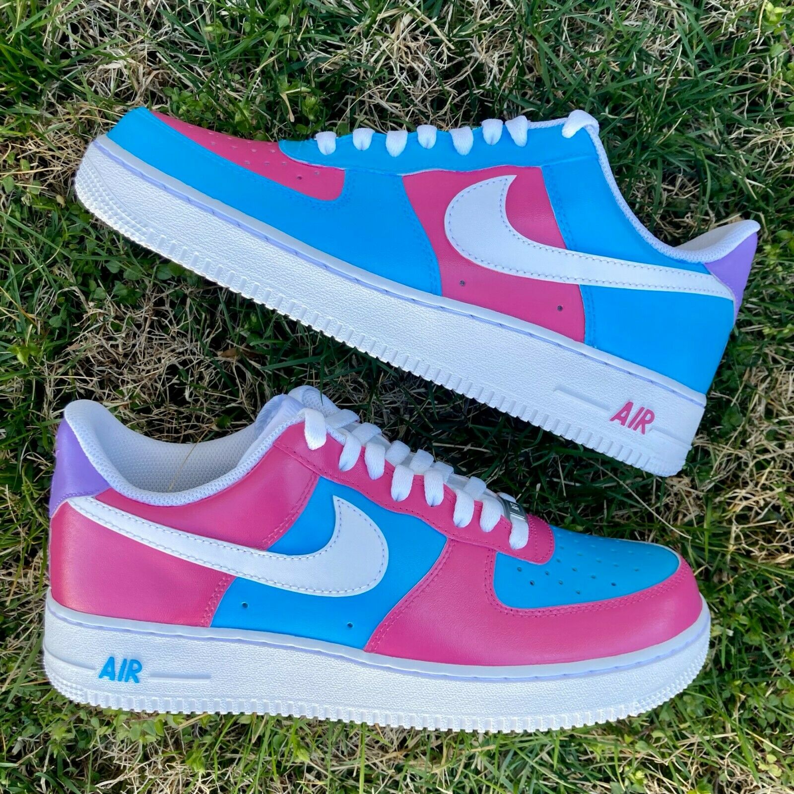 Air Force 1 Custom Cotton Candy Low Inverted Shoes Pink Blue Womens Kids 7.5 Mens (9 Women's)
