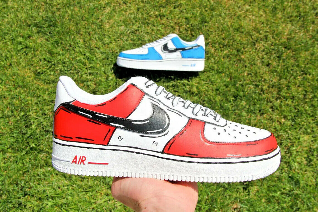 Air Force 1 Custom Low Cartoon Red White Blue Shoes Black Outline All –  Rose Customs, Air Force 1 Custom Shoes Sneakers Design Your Own AF1
