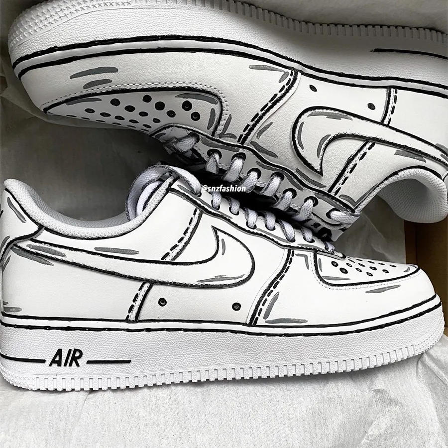 Air Force 1 Custom Low Cartoon Shoes White Black Gray Outline Mens Wom Rose Customs Air Force 1 Custom Shoes Sneakers Design Your Own AF1