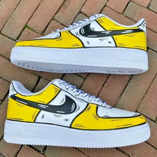 Nike Air Force 1 Low Custom Yellow Swoosh AF1 Unisex Shoes for Men Women