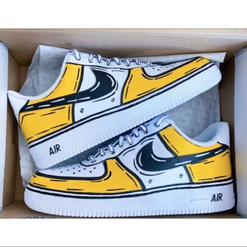 Air Force 1 Custom Low Cartoon White Shoes Black Outline Mens Womens K –  Rose Customs, Air Force 1 Custom Shoes Sneakers Design Your Own AF1