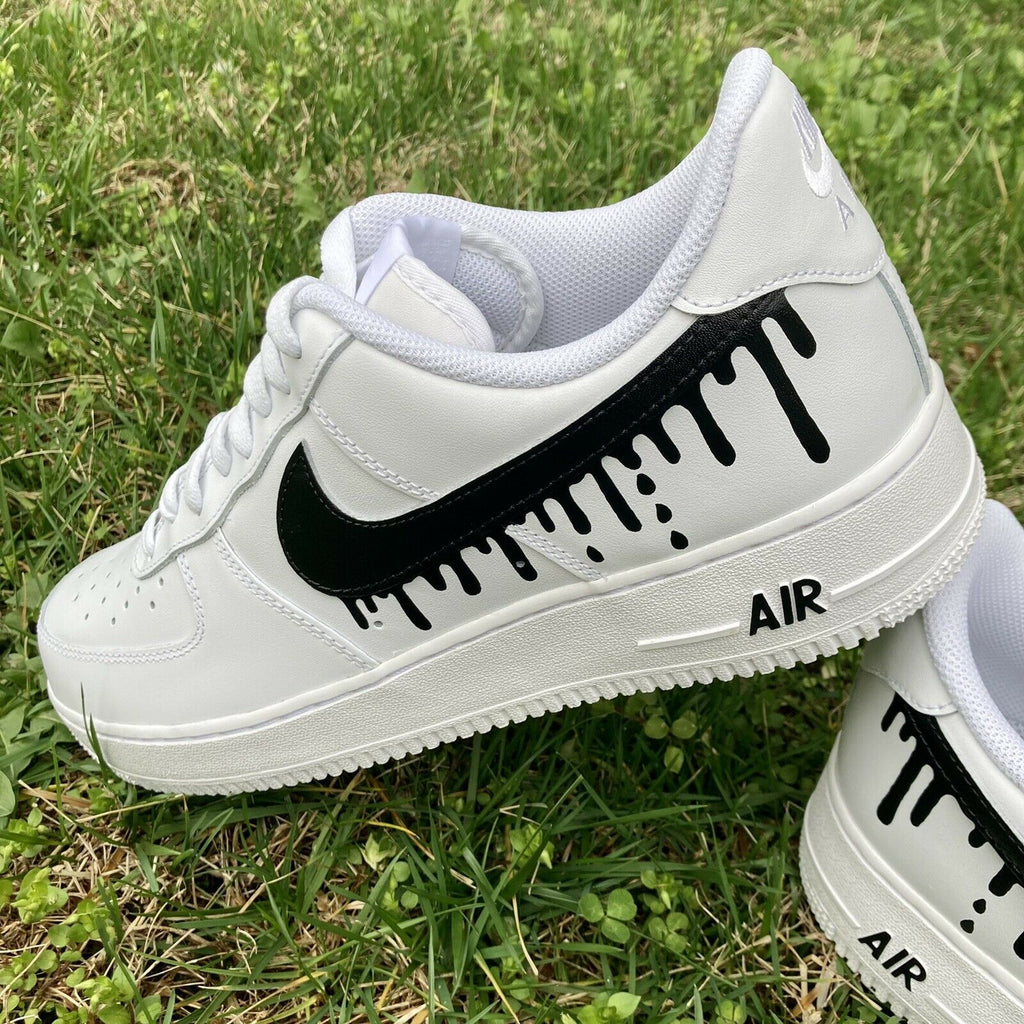 Nike Air Force 1 Low White Black Paint Drip Custom (GS)