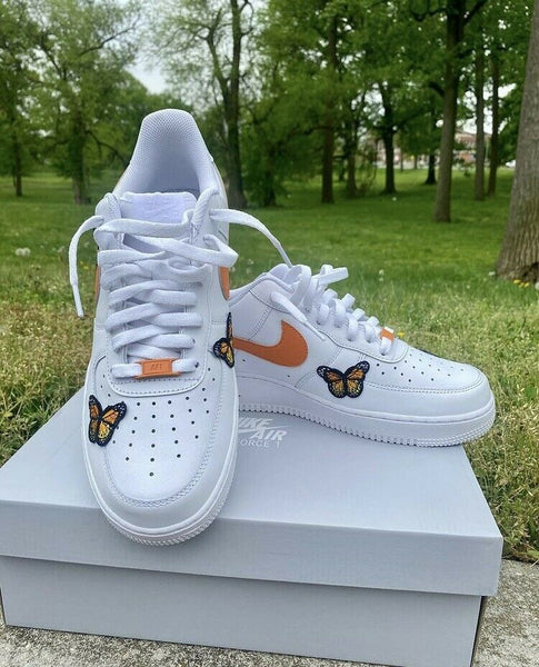 Air Force 1 Custom Low Orange Monarch Butterfly White Shoes Men Womens Kids AF1 Sneakers 4
