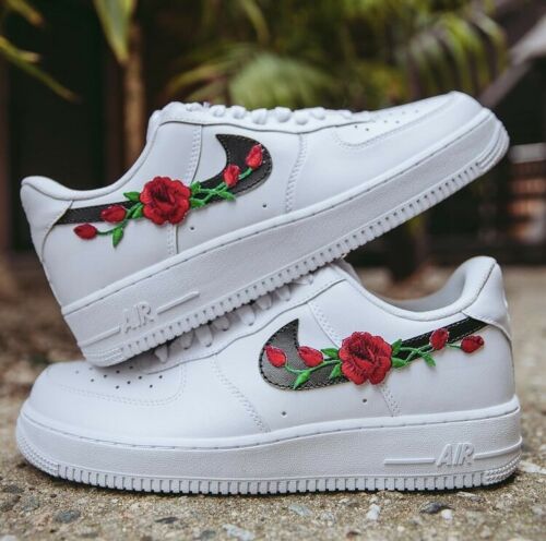 Nike Air Force 1 Custom Low Neon Pink Red Rose Floral White Shoes Men Women