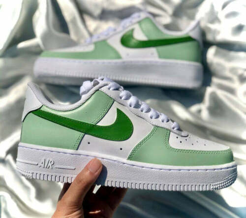 Nike Air Force 1 Custom Bold Green Outline Sneakers Line Shoes Mens Womens