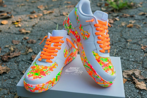 Air Force 1 Custom Neon Splatter Orange Laces Green Yellow Men Women Kids AF1 Sneakers 1