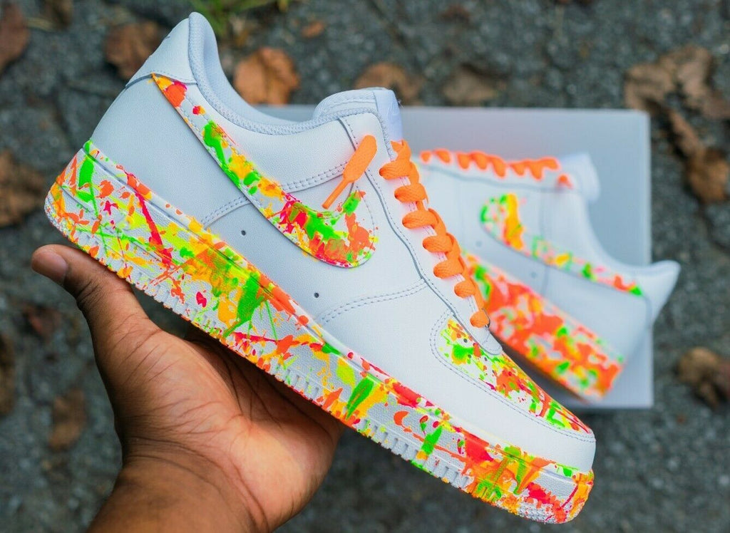 Nike Men's Custom Air Force 1 Rainbow Tie Dye Splatter Shoes Sneakers