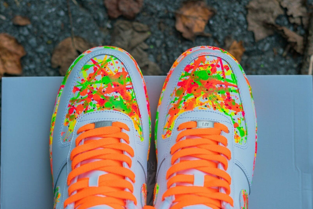 Nike Air Force 1 Cartoon Neon Yellow Laces Zig Zag Custom White Shoes  Sneakers