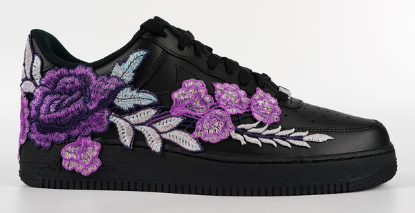 Nike Air Force 1 Custom Purple Rose Shoes Flower Floral Black Low Men Women & Kids All Sizes Side