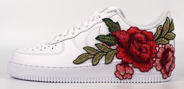 Nike Air Force 1 Custom Red Rose Short Shoes Low Flower Floral Design White Men Womens & Kids All Sizes Side