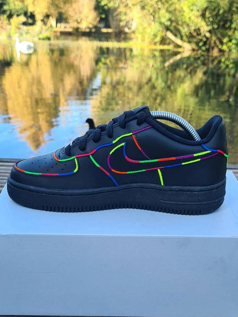 Nike Air Force 1 Black Neon Outline Custom Shoes Blue Green Yellow