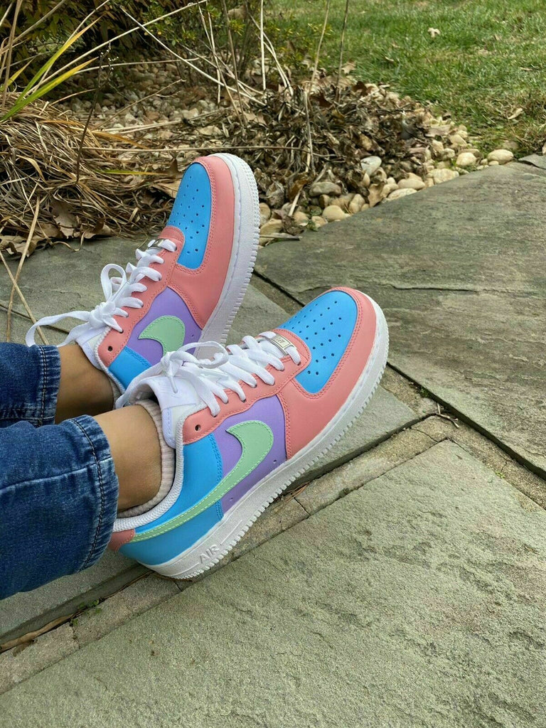 Nike Air Force 1 Custom Shoes Pastel Paradise Easter Green Blue Pink All Sizes White