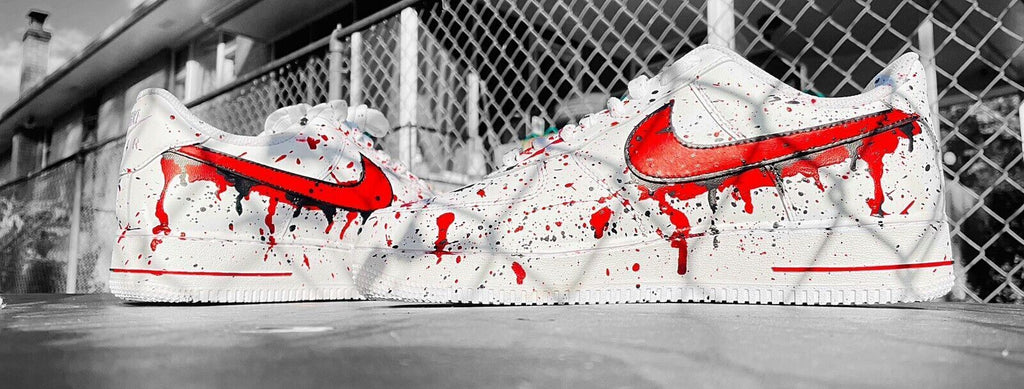 Nike Air Force 1 Custom Shoes White Black Red Splatter Sneakers All Sizes