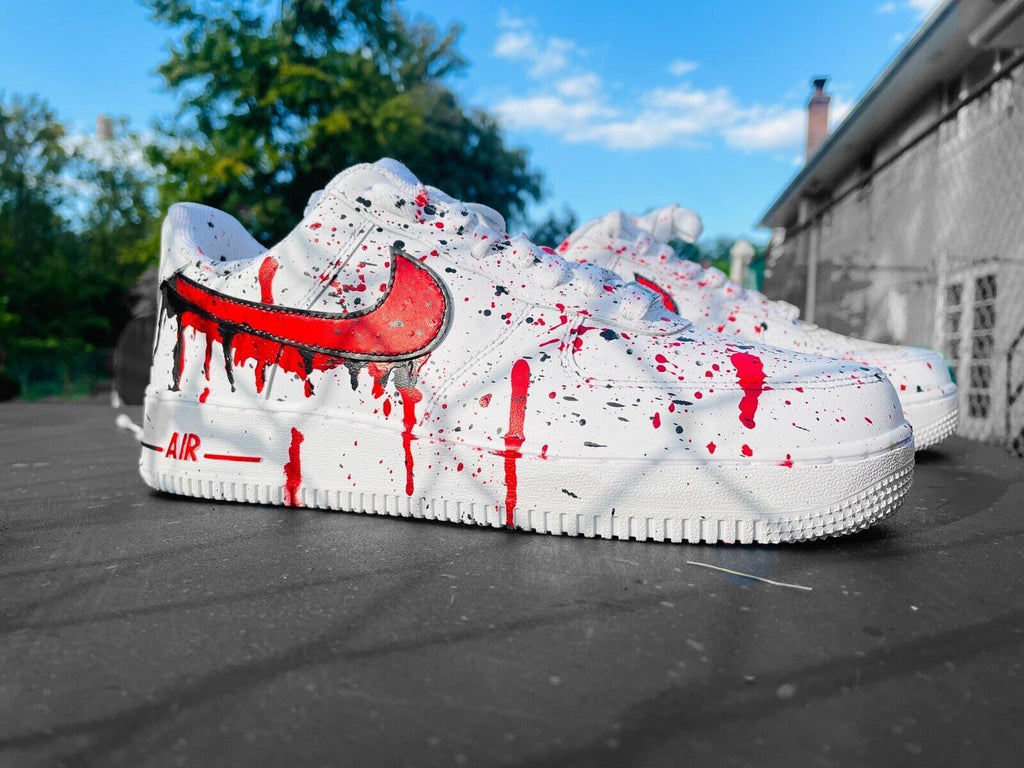 Air Force 1 Custom Sneakers Blood Drip Splatter Red Black White Shoes AF1 Shoes 10.5 Mens (12 Women's)