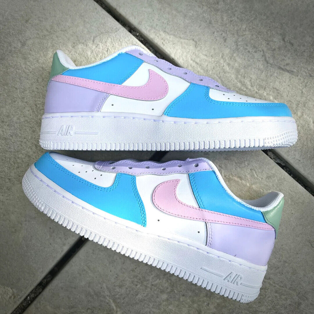 Nike Air Force 1 Low Custom Blue Pink / Pastel AF 1 Women's Sneaker .
