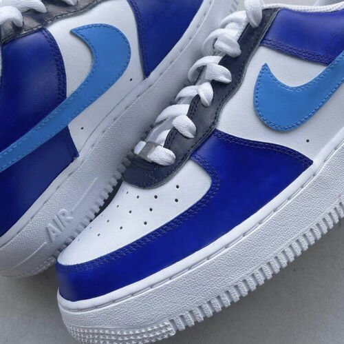 Nike Air Force 1 Triple Blue Navy Custom Sneakers Dark Light White